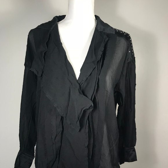 Escada Sheer Black Silk Blouse w/ Studded Detail - Picture 2 of 8